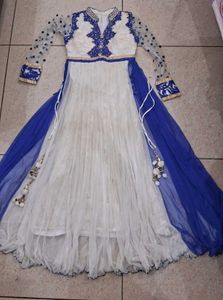 Elegant Ethnic Gown - Blue & White