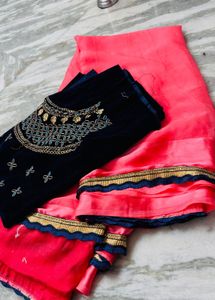 Stunning Pink Saree with Embroidered Blouse