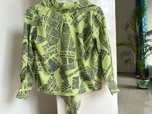 Bold Newspaper Print Button-Up Top