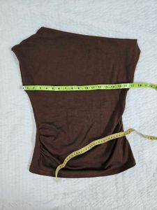 Chic Brown One-Shoulder Top bust 36