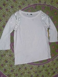 Sparkling Embellished White Top