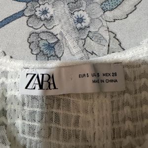 Zara White Textured Tunic with Fringe Detail