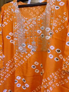 Orange Bandhani Print Kurti with Sharara