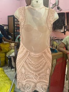 beaded Embellished Sheer Neckline Dress