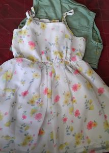 Floral Dress with Denim Vest for kids girl