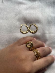 Chunky Gold Tone Hoop Earrings &amp; Ring Set