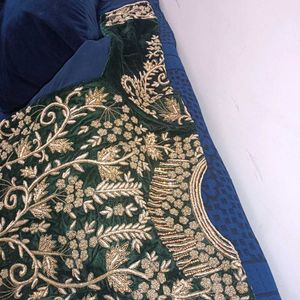Elegant Emerald Green Bridal dabka Lehenga