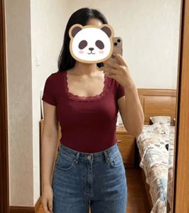 y2k fitted sleeve lace trimmed slim fit top
