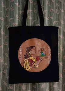 Hand-Painted Black Tote Bag