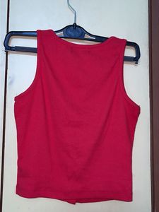 Red Button-Up Crop Tank Top