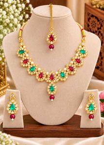 Exquisite Ruby & Emerald Necklace Set