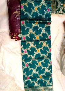 Elegant Teal Brocade Silk Saree