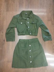 Green Jacket and Skirt Set