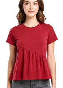 Maroon Asymmetrical Ruffle T-Shirt