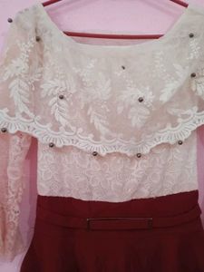 Elegant Lace &amp; Maroon Ethnic Gown