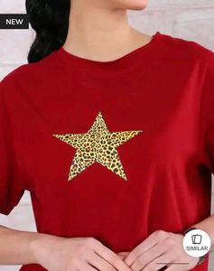 Shein Drop Shoulder Star Chest Print Crew Tshirt
