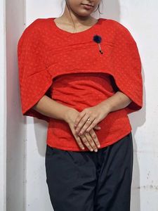 Vibrant Red Ethnic Cape Top