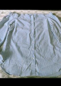 Blue Striped Off-Shoulder Shirt