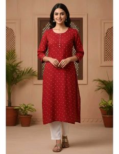 Red Kurta with White Leggings