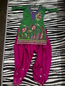 fIX price Green Kurta and Pink Patiala Suit Set
