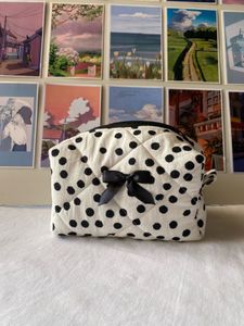 Cute Polka Dot Cosmetic Bag with Bow