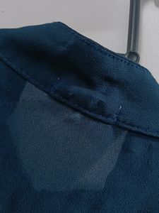 Navy Blue Shirt Dress With Lacy Sleeves