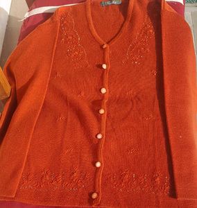 Orange Embellished Cardigan