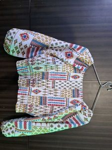 Boho Patchwork Print Crop Blouse