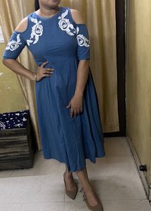 Calf Length Cotton Dress From Sassafras. Shirt Cold Shoulder Dress good to go anywhere