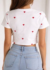 White Crop Top with Red Hearts