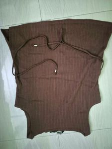Brown Ribbed Top with Tie Detail