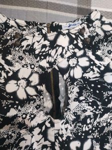 Black &amp; White Floral Printed Mini Dress