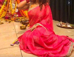 Elegant Pink Poly Georgette Saree