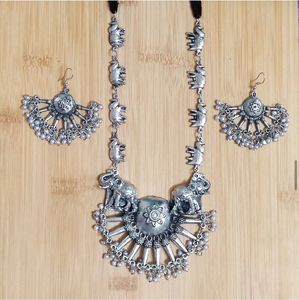 Oxidized Elephant Necklace & Earrings Set