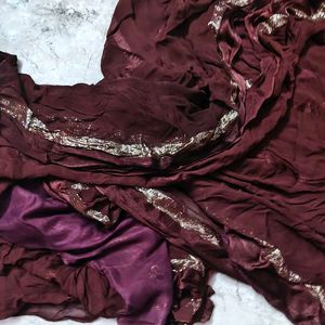 Elegant Brown Saree with Silver Border