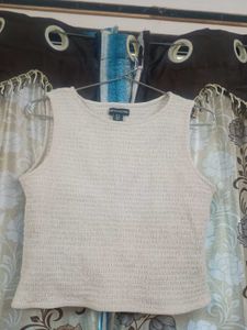 Smocked Cream Sleeveless Crop Top