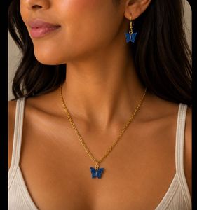 Blue Butterfly Necklace & Earring Set