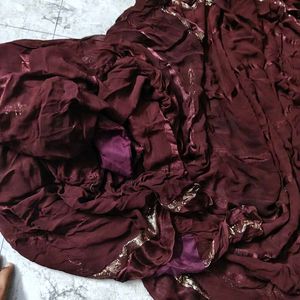 Elegant Brown Saree with Silver Border