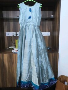 Blue Embroidered silk gown with detachable jacket