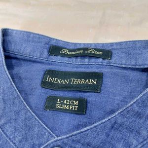 Men's Blue Band Collar Shirt