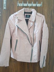 Pink Faux Leather Biker Jacket
