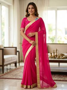 Elegant Pink Saree with Golden Border