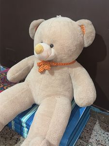 Large Cream Teddy Bear with Orange Bow 🎀