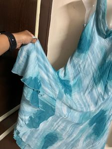 Flowy Blue Tie-Front Midi Dress