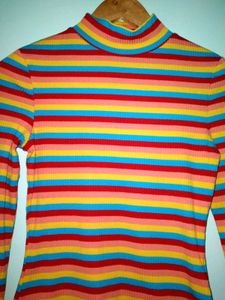 Rainbow Striped Turtleneck Top