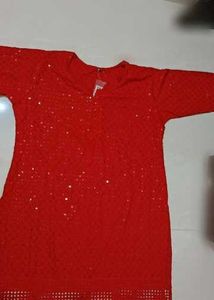 Red Embroidered Kurta