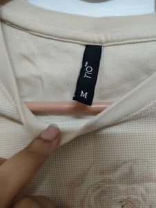 Cream Rose Print Cropped T-Shirt