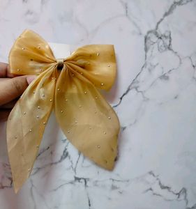 Silver Polka Dot Bow Hair Tie