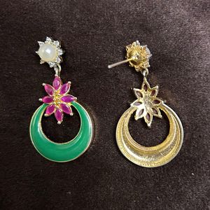 Green Hoop Earrings with Flower Detail
