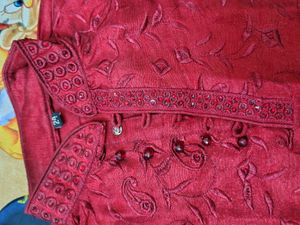 Red Embroidered Kurta